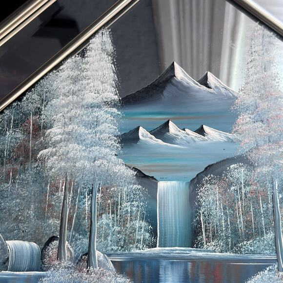 Rare "Winter Scene Lake Cabin" Original Painted on Mirror-Clemons-Pastels - Picture 10 of 16